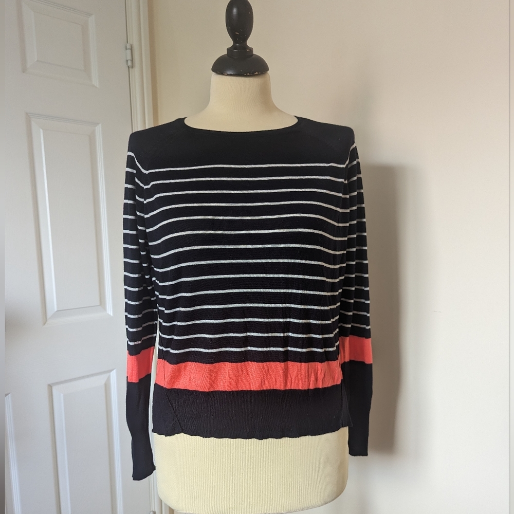 Zara knit jumper striped coral white black size S - Picture 2 of 6